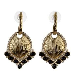  Gold plated Black Crystal Earrings with American Diamonds 