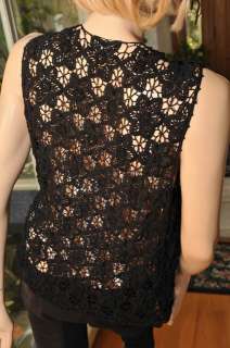Lims Intricate Delicate Hand Crochet Long Vest BLACK  