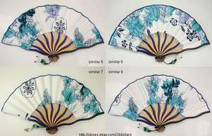 Ladies Hand Fan Pretty Folding Fans Vintage Design Bamboo & Silk Bead 