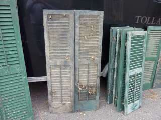   louvered house window SHUTTERS chippy GREEN paint 55 x 14.5 x 1.25