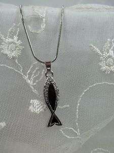 Crystal Stud Christian Fish Symbol Necklace  