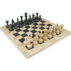  Classic Coral Stone & Black Marble Chess Set   3 King 