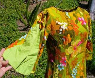 Reef Vintage 60s Hawaiian Dress Color Block Bell Sleeve Bows MuuMuu 