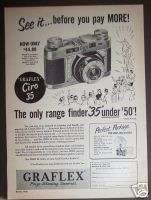 1952 Graflex Ciro 35 Range Finder Camera vintage ad  