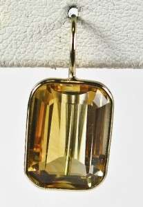   Gold 10.76ctw Emerald Cut Genuine Citrine Bezel Earrings 3.6g  