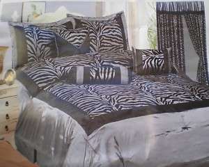 Zebra Faux Silk Flock Printing Comforter Set grey black  