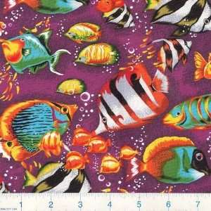  45 Wide Underwater Escape Fish Purple Fabric By The Yard 