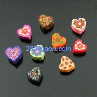 50Pcs Mixcolor fimo polymer clay Heart spacer beads 7mm B404  