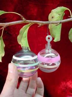   Vintage 1960s CHRISTMAS TREE ORNAMENTS Clear Glass STRIPED Ball Blue