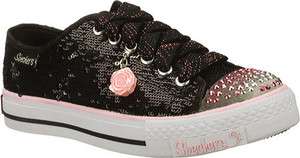 Skecher Girls Youth Shuffles Coronet Black Pink Shoes Bling Sequin 