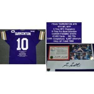  Fran Tarkenton Signed Purple Custom Throwback Stat Jersey 