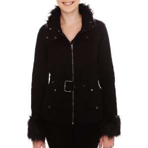  Tripp Black Fur Belted Moto Jacket Girls Juniors size XL 