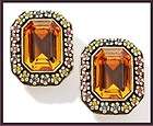   Enduring Drama Crystal Octagon Clip Earrings Show Stopper Gorgeous Pc