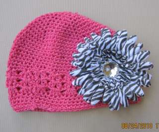 Hot Pink Hat beanie zebra clip toddler baby newborn cap  