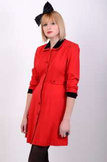 Vtg 80s MOD Red & Black WOOL Riding Jacket MINI PARTY DRESS Space Age 