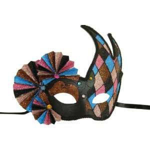  Harlequin Black And Brown Half Mask With Fans