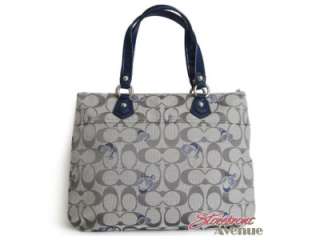 NWT Coach Poppy Grey Blue Signature Logo Glam Tote Handbag 18711 