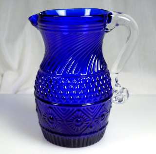 Vintage Pilgrim Cobalt Blue Glass Bennington Pitcher  