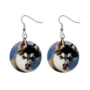 Siberian Husky Puppy Dog 2 Button Earrings A0629 