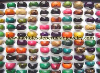 50 COLORFUL COCONUT RINGS PERUVIAN JEWELRY WHOLESALE  