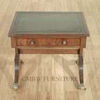 Antique English Solid Oak Sheraton Coffee Table w/ Leather Top 