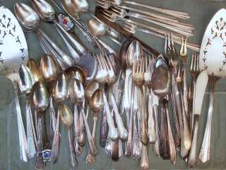 61 Pc Antique Silver Lot Old Flatware Pickle Olive Forks Demi Spoons 