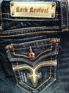 New Womens Rock Revival LEAH Straight Jeans Color T4 Button Flap 