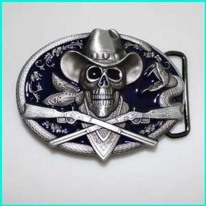 COOL Western Pirate Skull Enameled Belt Buckle SK 036BL 