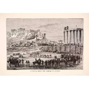 1886 Wood Engraving Carnival Temple Jupiter Greece Athens Olympus Zeus 