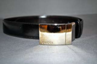 GUCCI Brown Black Leather Silver Logo Belt  