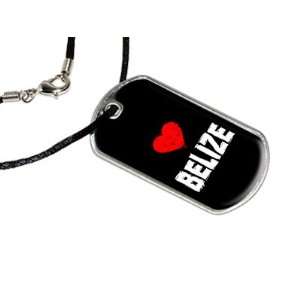  Belize Love   Military Dog Tag Black Satin Cord Necklace 