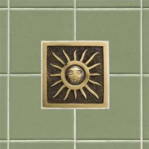  4 Solid Brass Wall Tile with Sunshine Design   Burnished 