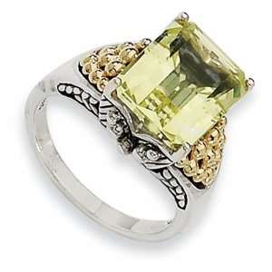  Sterling Silver and 14k 4.00ct Lemon Quartz Ring Jewelry