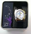 disney tinkerbell silver sunray dial black leather strap watch tk1031