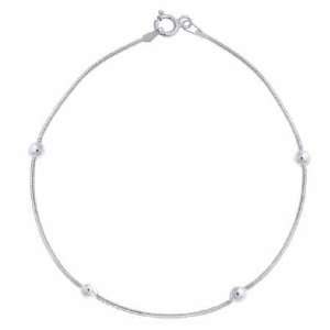  Serling Silver Beaded Snake Chain Anklet Jewelry