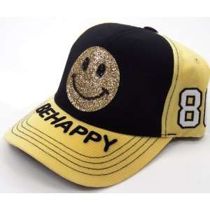  Yellow Be Happy Smiley Sequin Baseball Hat Womens 