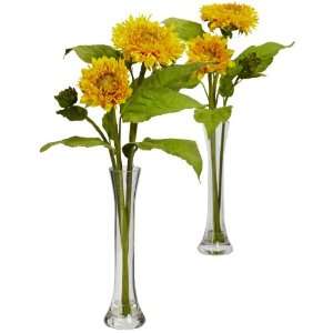  Real Looking Golden Sunflower w/Bud Vase (Set of 2) Yellow 