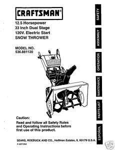  Craftsman Snow Thrower Manual Model 536.881120  