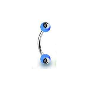   Curve Eyebrow Ring with Colored UV Ball with YingYang, Blue Jewelry