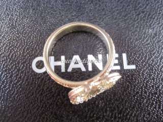 Auth CHANEL 11P Gold CC Clear Crystal Logo Ring NEW  