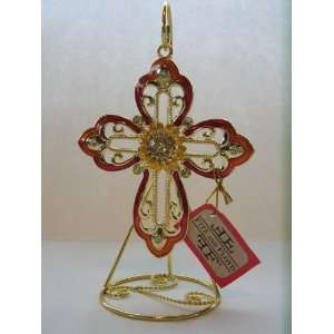 Goldtone Holiday Red Cross with Stand   Red  Kitchen 