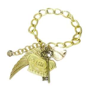   Champagne Gemstone; Crown, Key, And Wing Charms; Lobster Clasp Closure