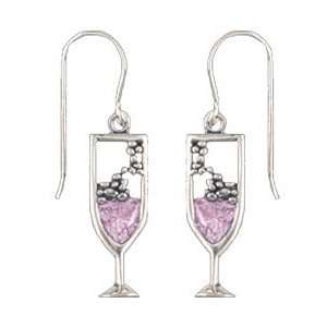  Sterling Silver Crystal Pink Champagne Glass Charm 