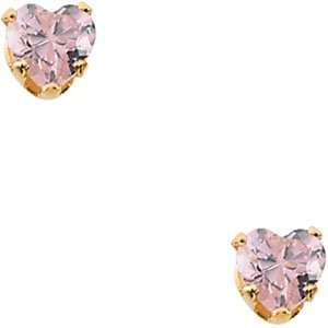  14K Yellow Youth Heart Cubic Zirconia Earring Pink Cz 