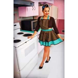  Bettie Page Apron   Brown & Teal Too Cute To Cook
