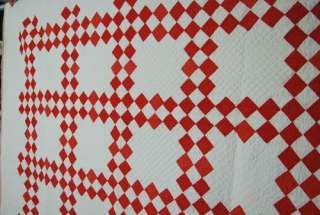 1880s Red & White Triple Irish Chain Antique Quilt  