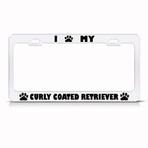  Curly Coated Retriever Dog White Metal License Plate Frame 