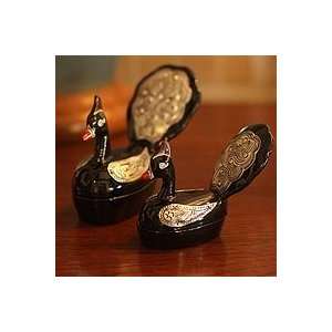  NOVICA Lacquered wood boxes, Peacock Family (pair)
