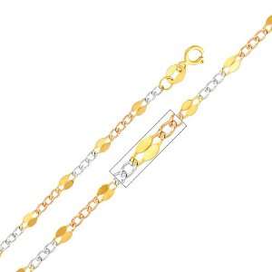 14K 3 Tri Color Gold 3.2mm Stamped Figaro Chain Necklace with Spring 