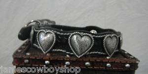 Custom Western Cowgirl Dog Collar Black Heart Concho 22  
